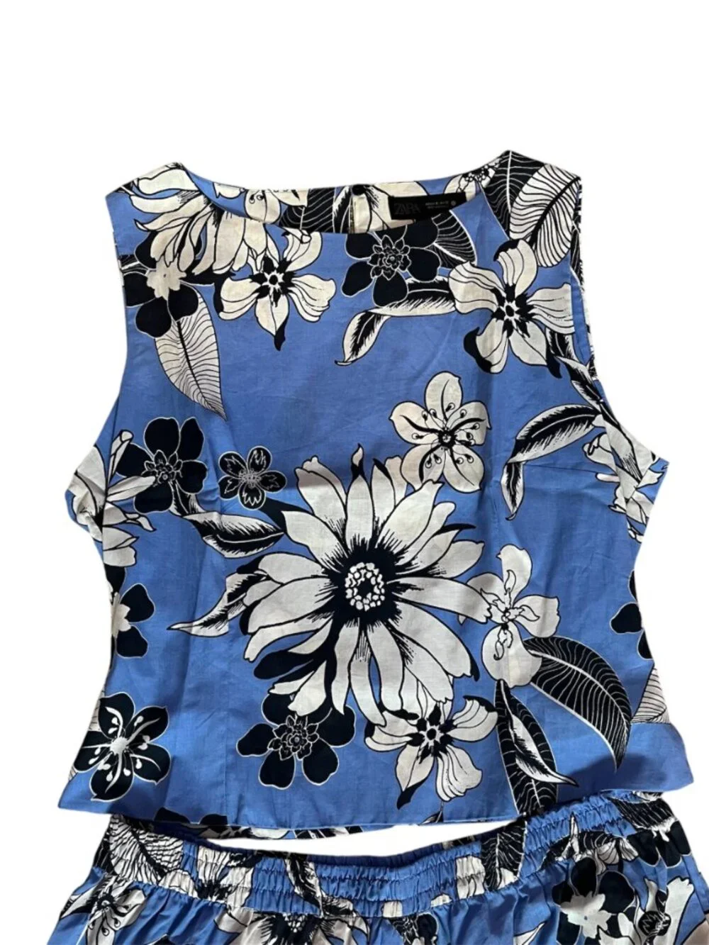 Zara ZW Collection Blue Floral Cotton Co-ord Set Top & Midi Skirt XL Summer NWT - Picture 2 of 8